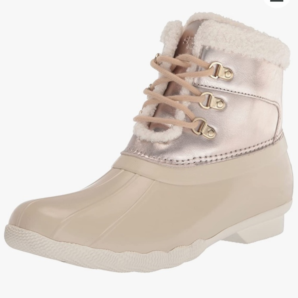 Duck boots Sperry short boots cream white and metallic color water resistant 8.5